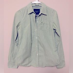 American Eagle Outfitters “Favorite” Button Down, Green & White Striped
